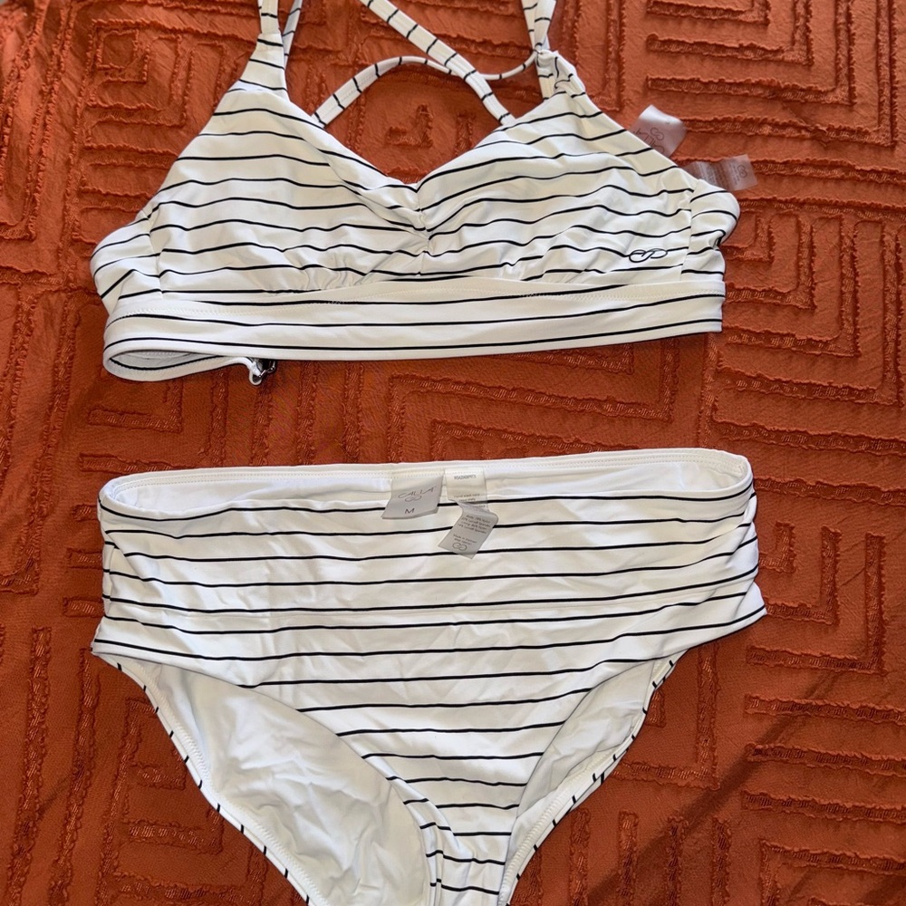 CALIA by Carrie Underwood Striped Bikini - Black and White